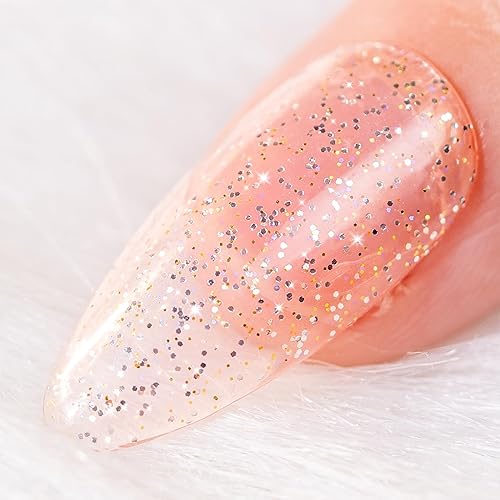 BURANO Esmalte de gel rosa con purpurina, esmalte de gel neutro color rosa nude, 0.2 fl oz, tono de piel rosa brillante, gel natural de remojo UV