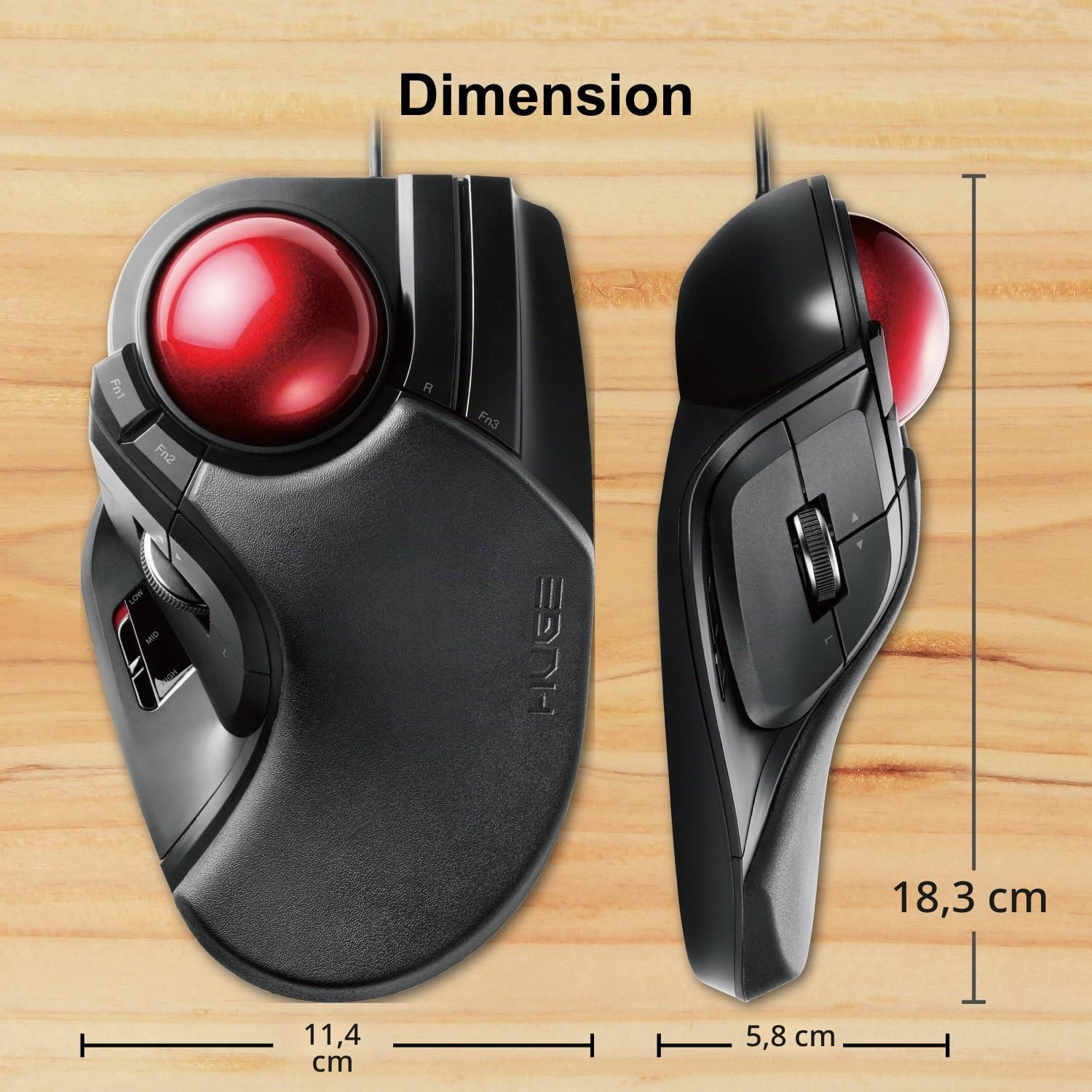 ELECOM Grande Souris trackball Filaire avec Fonction à 8 Boutons, Repose-Poignet attaché, Boule Rouge Lisse Windows11, macOS (M-HT1URBK)