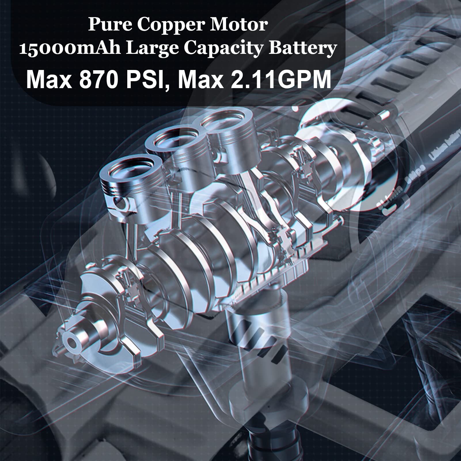 Cordless Pressure Washer, Max 870PSI, 2.11GPM, Portable Pressure Washer with 2 Batteries, Battery Powered Pressure Washer with Accessories for Cleaning Floor Washing Cars