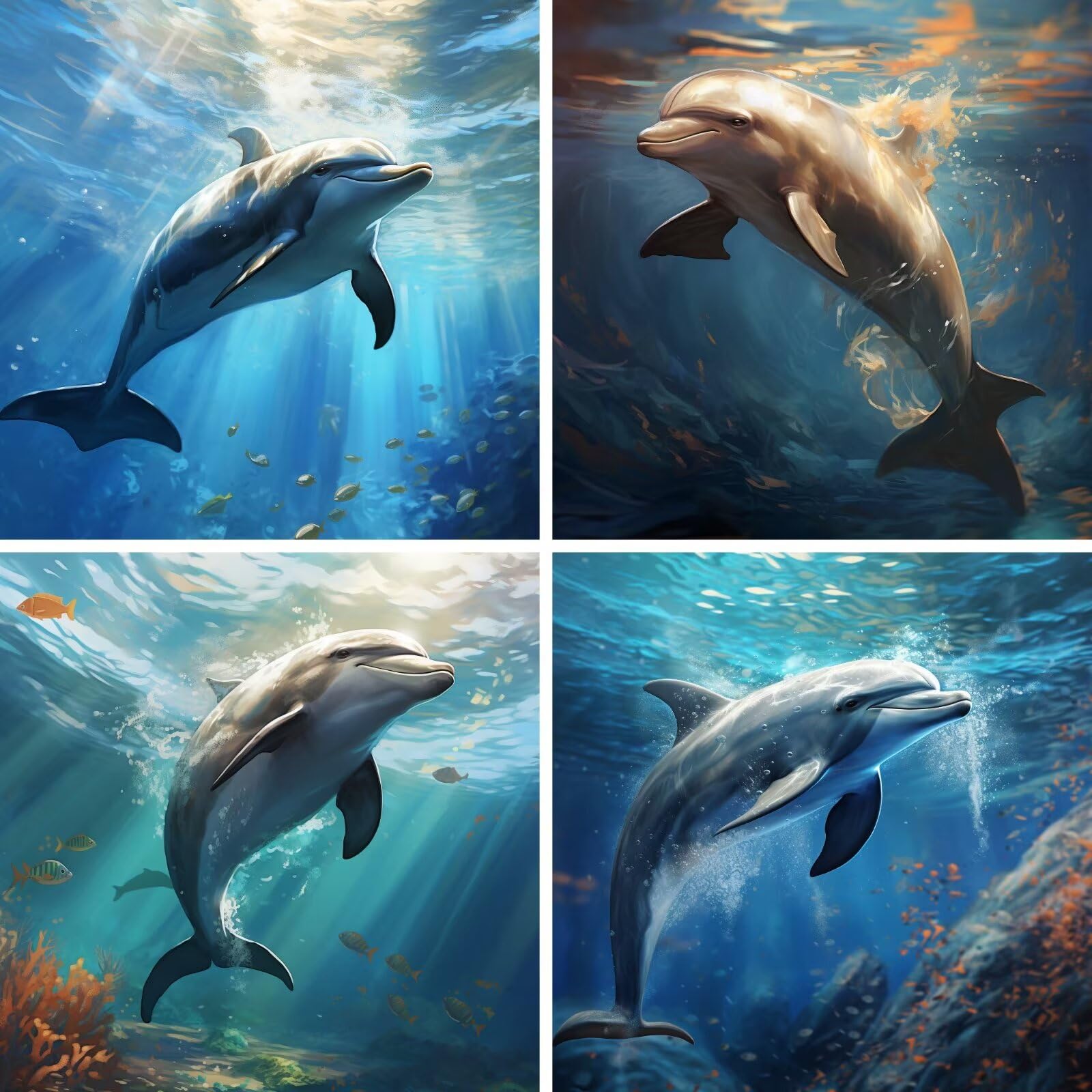 Diamond Painting Delfin,80x80cm/32x32inch 4 Pack DIY 5D Diamand Painting Erwachsene,Diamond Painting Set Tier Diamant Painting Bilder Kinder Diamant Malerei,für Zimmer Deko,Mädchen Geschenke Ws-12213