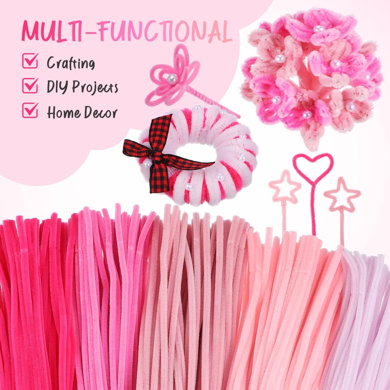 Veemoon Twist Stick Flexible Chenille Stem Pipe Cleaner for DIY Crafts Floral Dolls and Decorations with Comfortable Fluffy Grip 11.65 Inches Long