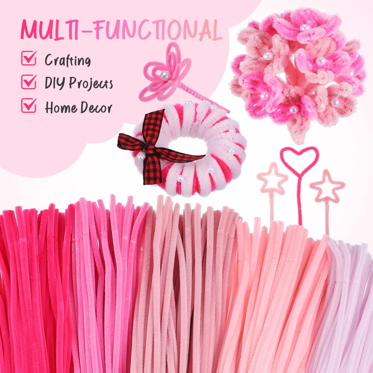 Homoyoyo Pink Pipe Cleaners 500 Pcs Twist Sticks for Crafts DIY Chenille Stems for Floral Arrangements Valentines Day Party Decorations