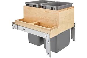 Rev-A-Shelf 50 Qt 12.5 Gallon Top Mount, Gray Double Pull-Out Trash Container...