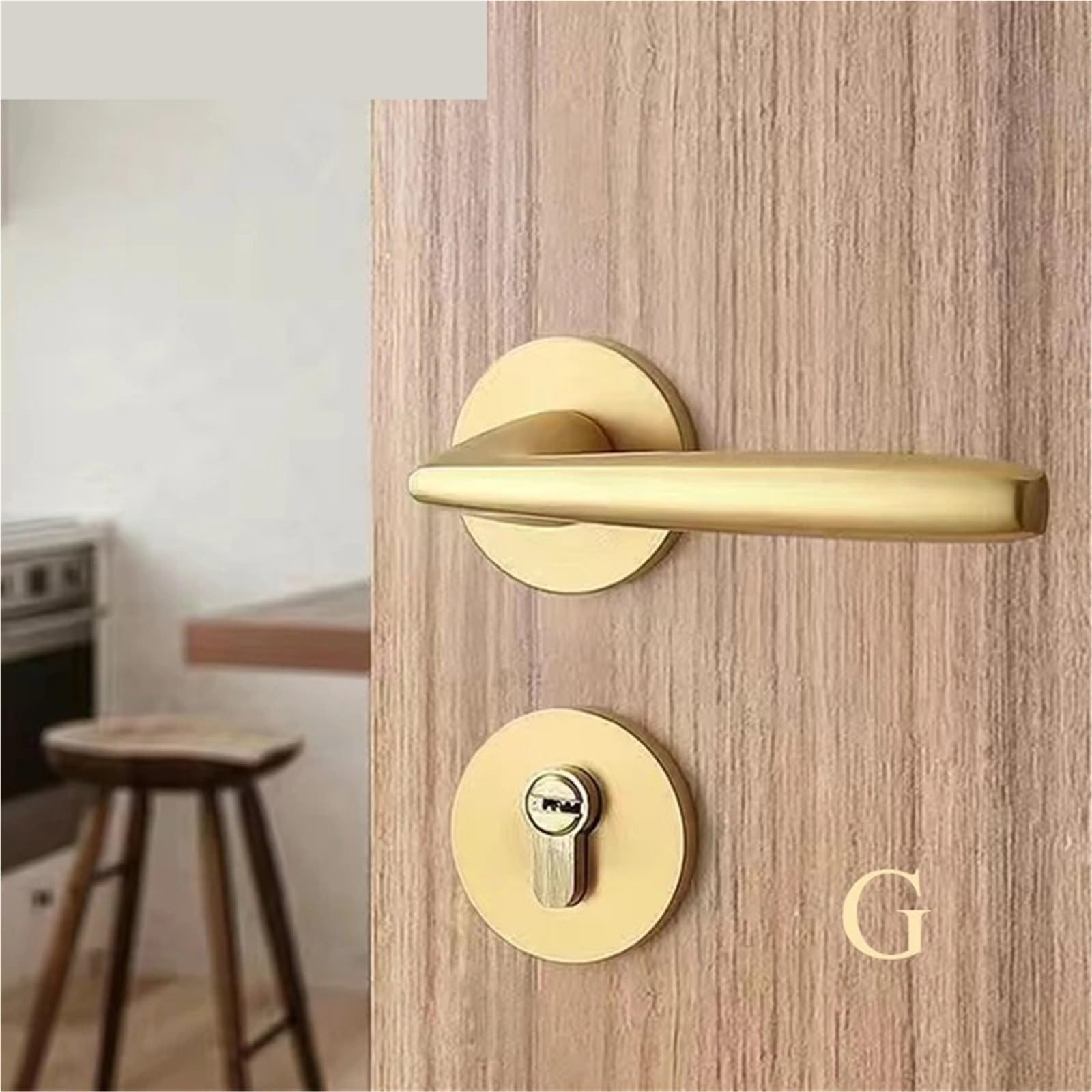 ZONSHJDKR Indoor Golden Door Handle Set Aluminum Alloy Magnetic Lock Bedroom Wooden Mute 1Pcs(G-Style)