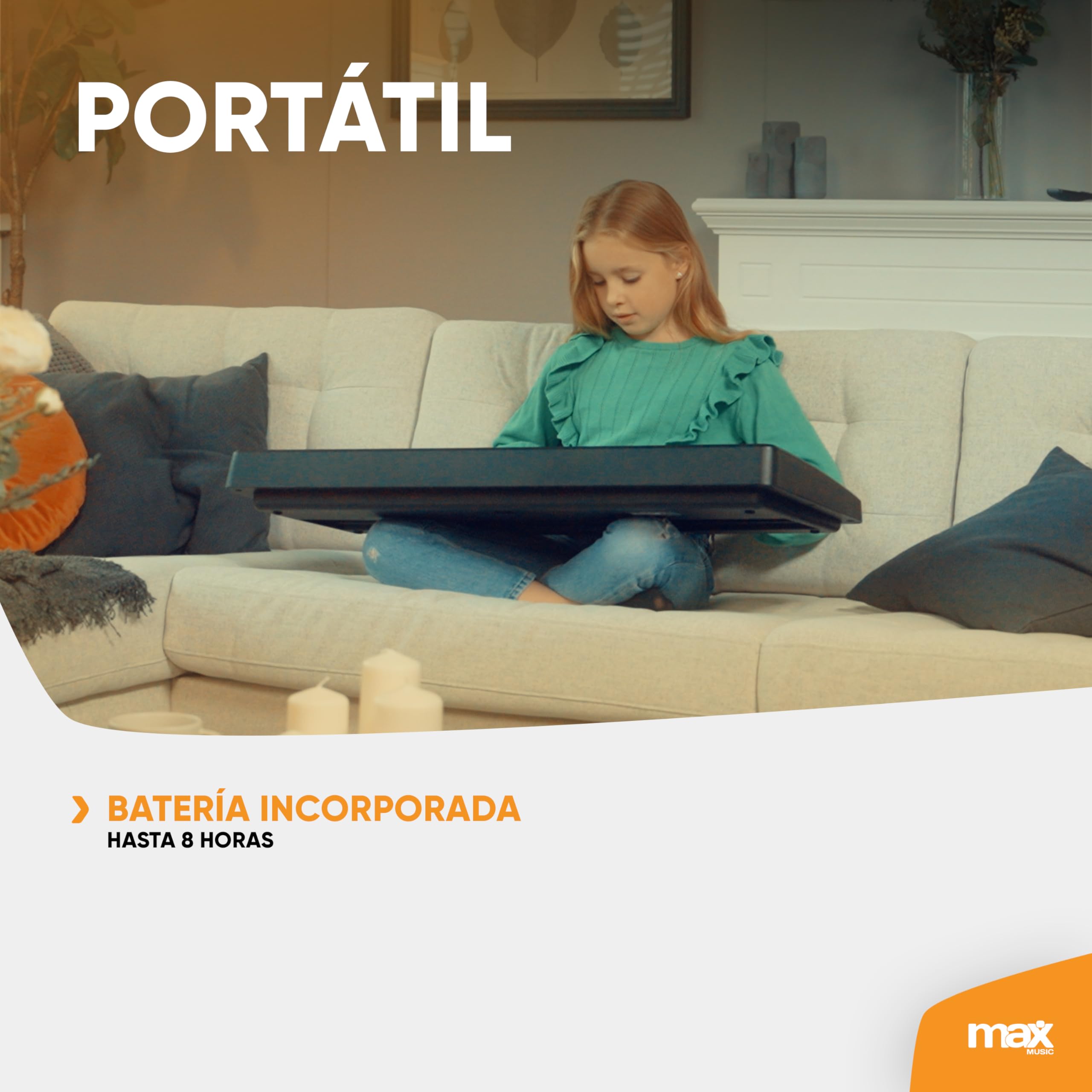 MAX KB15 - Teclado piano con 61 teclas, micrófono y pantalla, teclado con soporte, 8 horas de batería, 70 canciones, 16 sonidos, 8 percusiones, función de aprendizaje, teclado piano para niños, USB-C