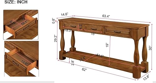 Miniatura 94 de L"KeKe Mesa consola de granja de 36 pulgadas con 4 cajones y 1 estante de almacenamiento, madera de pino adecuada para entrada, entrada, sala de