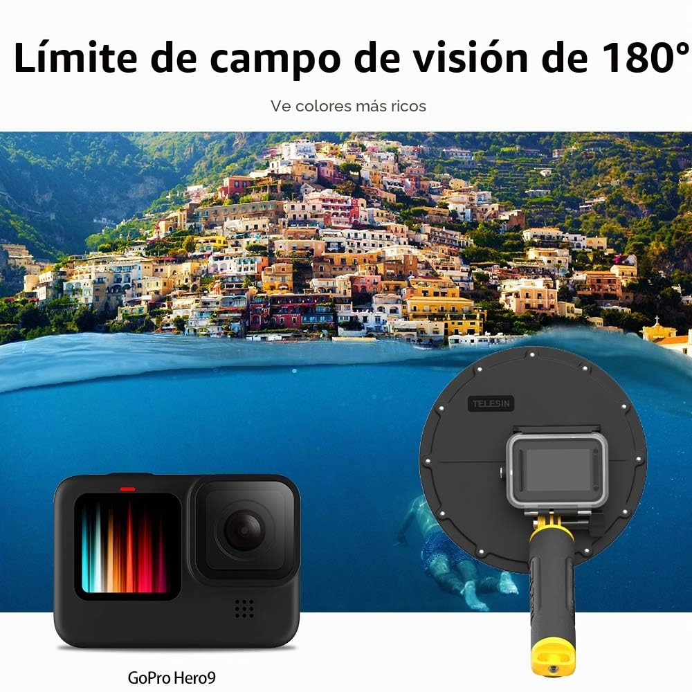 TELESIN Dome Port para GoPro Hero 12/11/10/9 Black, Funda Impermeable de 6 Pulgadas con Flotador Empuñadura, con Pistola de gatillo y Toma subacuática para fotografía subacuática