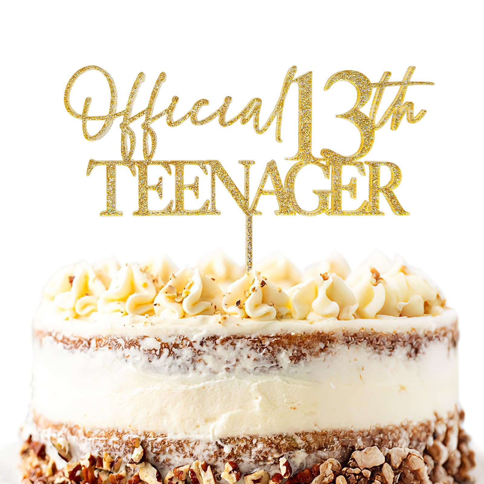 DOORIO Official 13th Teenager Cake Topper, Gold Glitter 13th Birthday Cake Decoration for Teenage Boys Girls Teen 13 Years Old Birthday Party Supplies