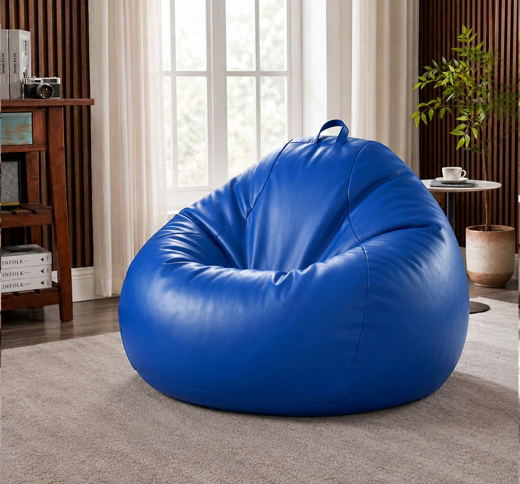 Sattva Classic 2XL Bean Bag Chair with Beans Filled | Faux Leather Sofa Style Beanbags with Filled Beans | Pre-Filled Beans Bag with Beans for Adults | Large Bin Bags Sofa - Royal Blue-picture-27