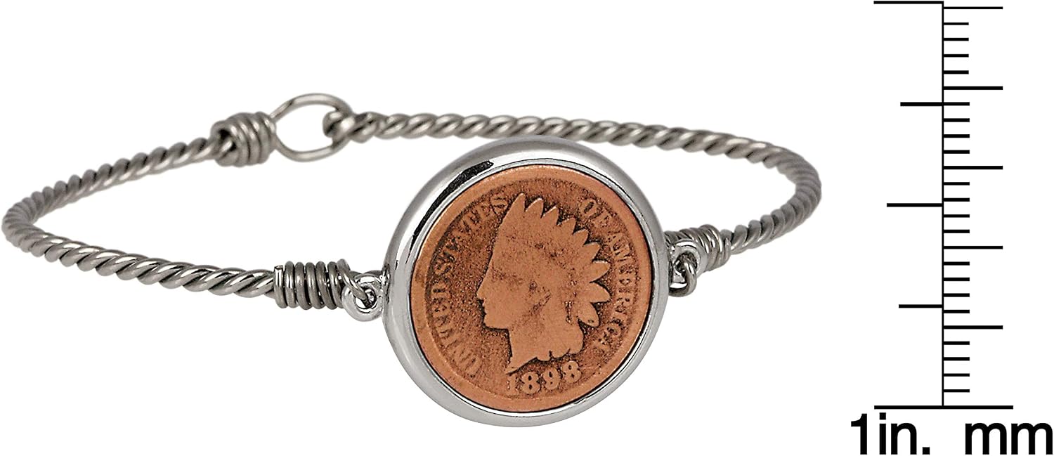 American Coin Treasures Indian Head Penny Coin Bracelet | Silvertone Finish Pewter Bezel | Adjustable Size | Genuine Coin Over 100 Years Old | Certificate of Authenticity