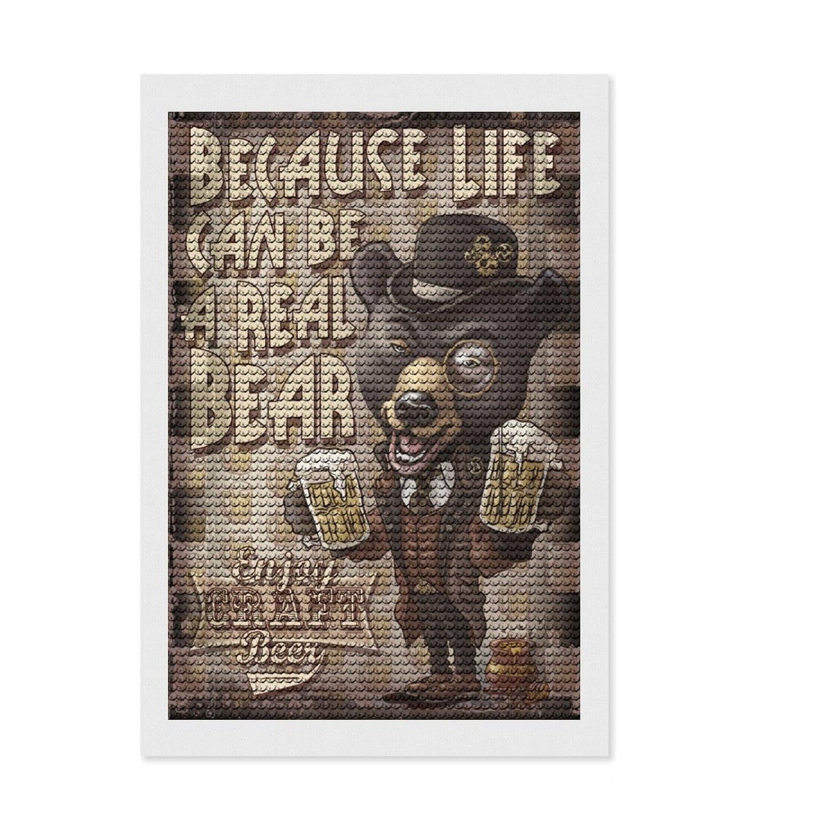 Junmoney Craft Beer Bear Full Drill Diamond Painting Kit 8"x12", for Adults, Boho Decor, with Tool Kit, Artistic Hobby, Aesthetic Room Decor