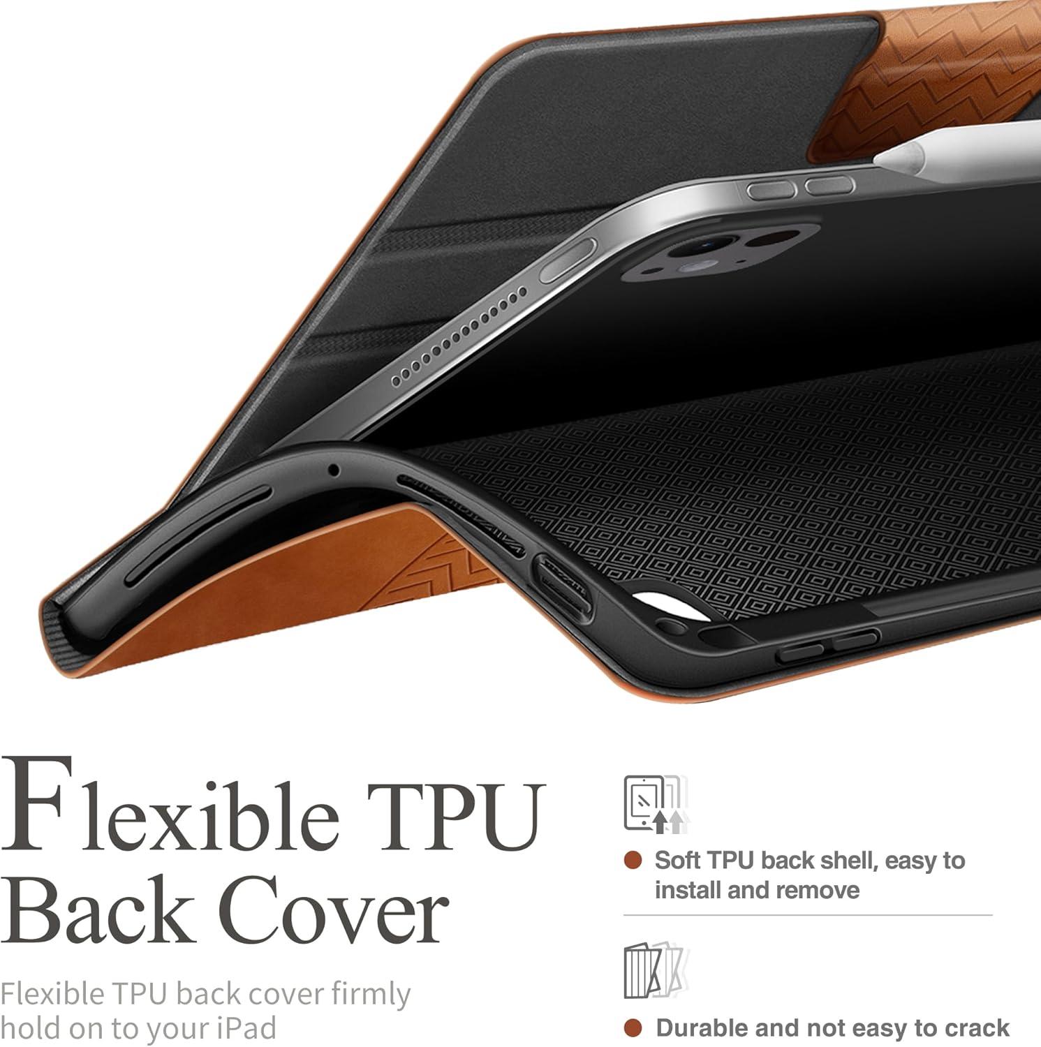 auaua Case for iPad Pro 13 Inch (M5/M4) 2025/2024, PU Leather Case with Pencil Holder, Supports Pencil Pro and Pencil(USB-C), Adjustable Angles, Auto Sleep/Wake (Brown)