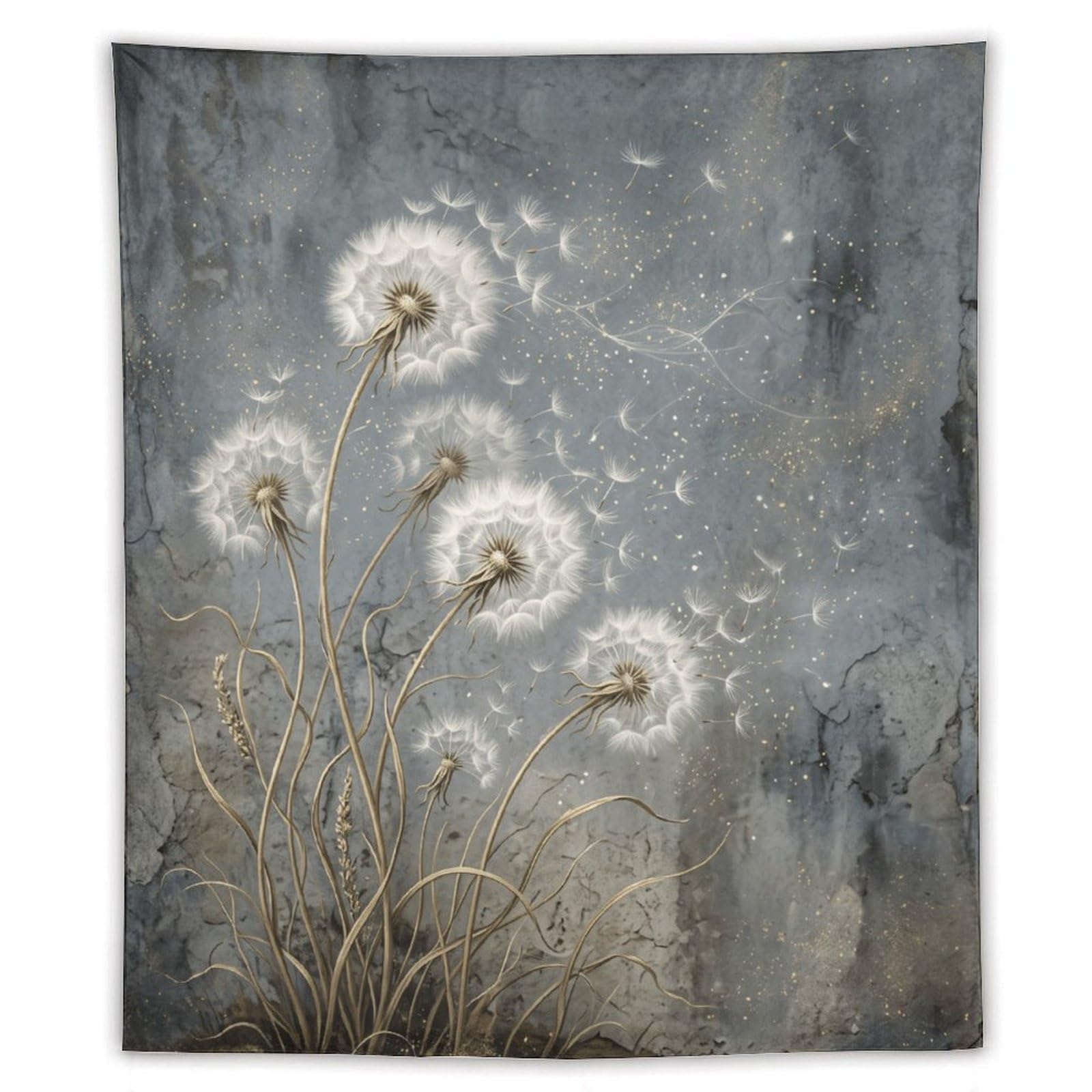W7C8U2X3 Dandelion Seed Field Wall Tapestry, Botanical Illustration