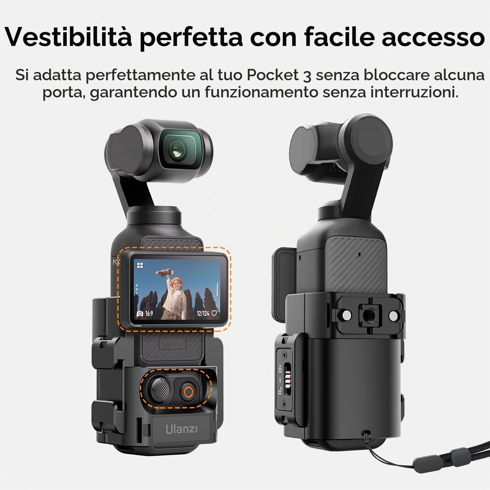 ULANZI Adattatore di espansione PK-06 Accessori per DJI Osmo Pocket 3 - Supporto per staffa in metallo con gabbia protettiva in alluminio con fori per viti da 1/4/adattatore Gopro/slitta fredda/Osmo
