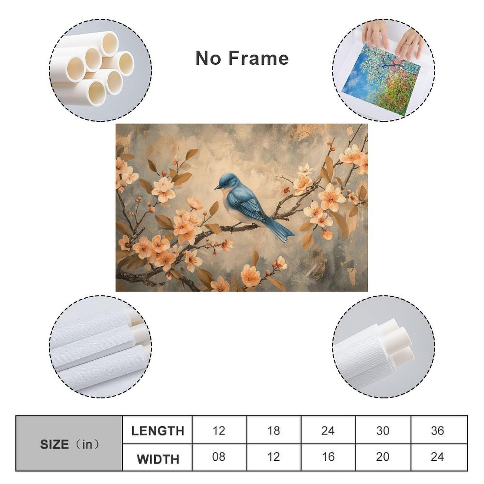 Amazon.co.jp: 絵画 桜の木の青い鳥インテリア 絵画 動物イラスト