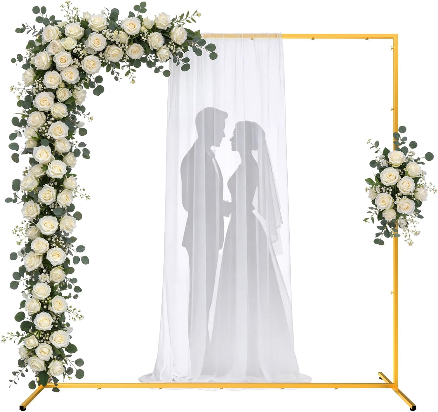 Pureegg Square Backdrop Stand - 6.6FT Gold Balloon Arch Stand with Adjustable Leveling Feet, Easy-to-Assemble Metal Wedding Arch for Wedding Decor, Parties