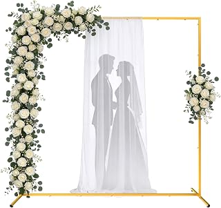 Pureegg Square Backdrop Stand - 6.6FT Gold Balloon Arch Stand with Adjustable Leveling Feet, Easy-to-Assemble Metal Wedding Arch for Wedding Decor, Parties