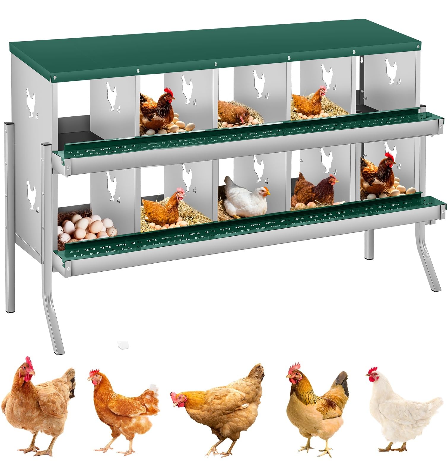 Photo 1 of GarveeLife Chicken Nesting Box, 10 Compartments, Galvanized Steel