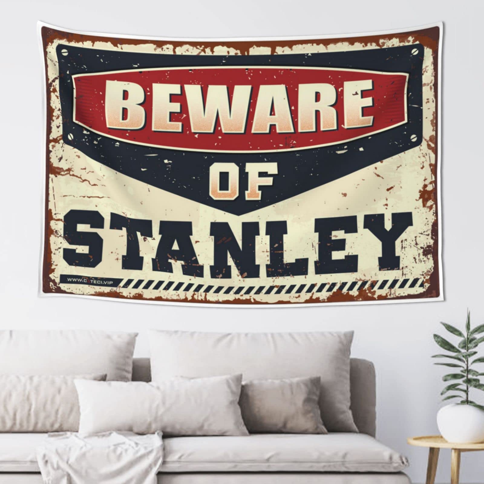 PRAVOXI Beer Decor Beware Of Stanley Tapestry Funny Patio Decor Funny Room Decor(75X100CM)