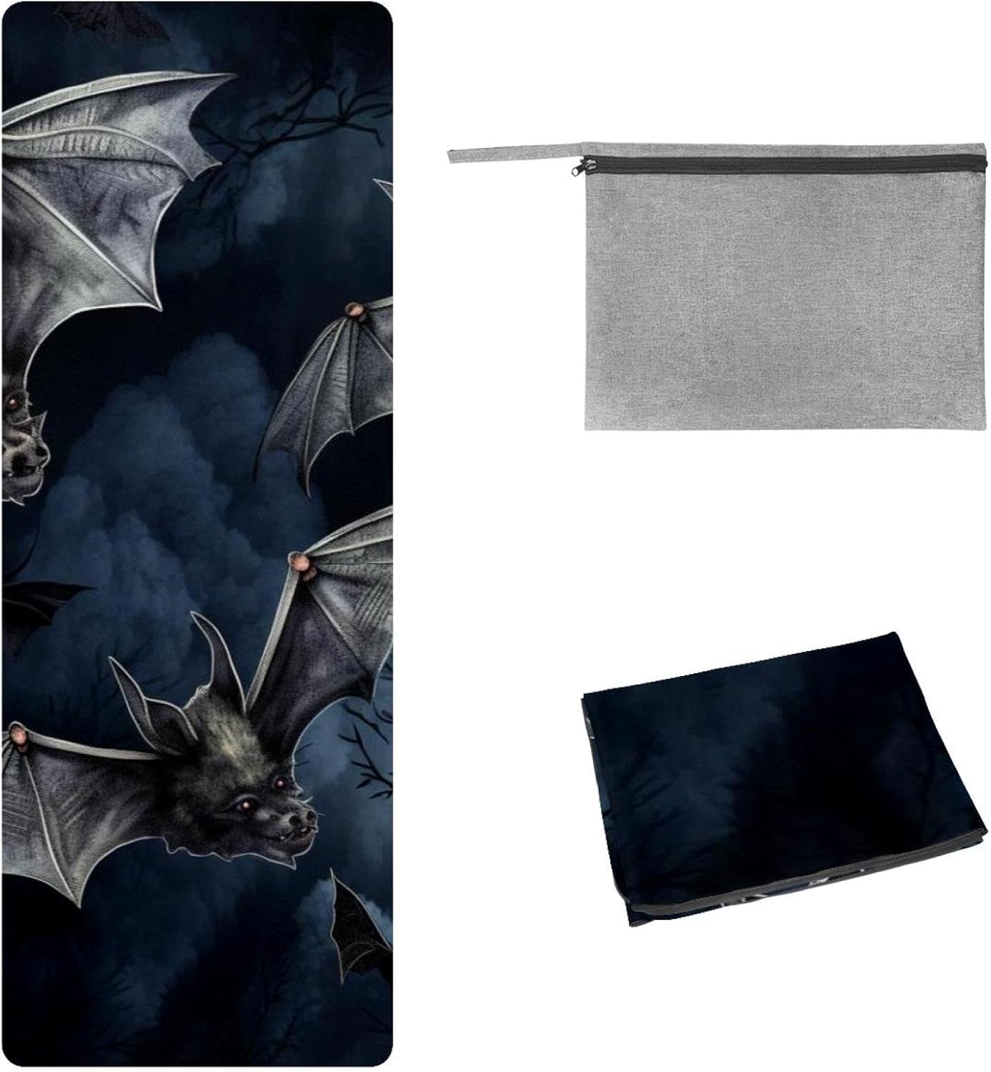 Yoga Towel, Bat Pattern Non Slip Sweat Absorbent Hot Yoga Mat Towel for Hot Yoga, Pilates and Fitness - 72.8" x 26.8"