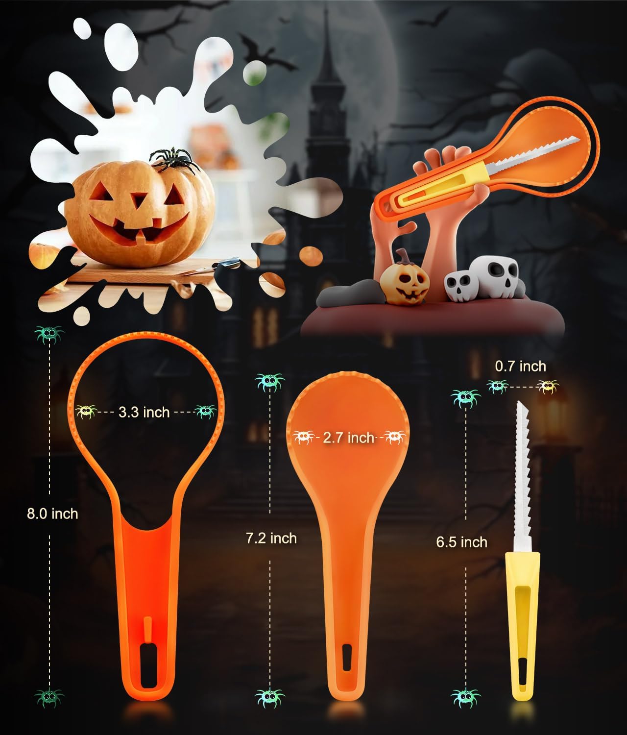 Kit de Tallado de Calabaza de Halloween, 3pcs Herramientas Para Tallar Calabazas, Cuchillo Tallar Calabaza, Tallado de Calabaza de Halloween DIY