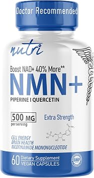 NMN Supplement 500mg NAD Supplement - Nutri Ultra High Absorption Stabilized NMN Nicotinamide Mononucleotide, 40% More NAD+ with Quercetin Phytosome & Black Pepper - mnm supplement 60 Capsules