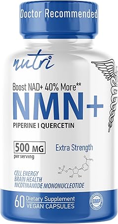 NMN Supplement 500mg NAD Supplement - Nutri Ultra High Absorption Stabilized NMN Nicotinamide Mononucleotide, 40% More NAD+ with Quercetin Phytosome & Black Pepper - mnm supplement (60 Capsules)