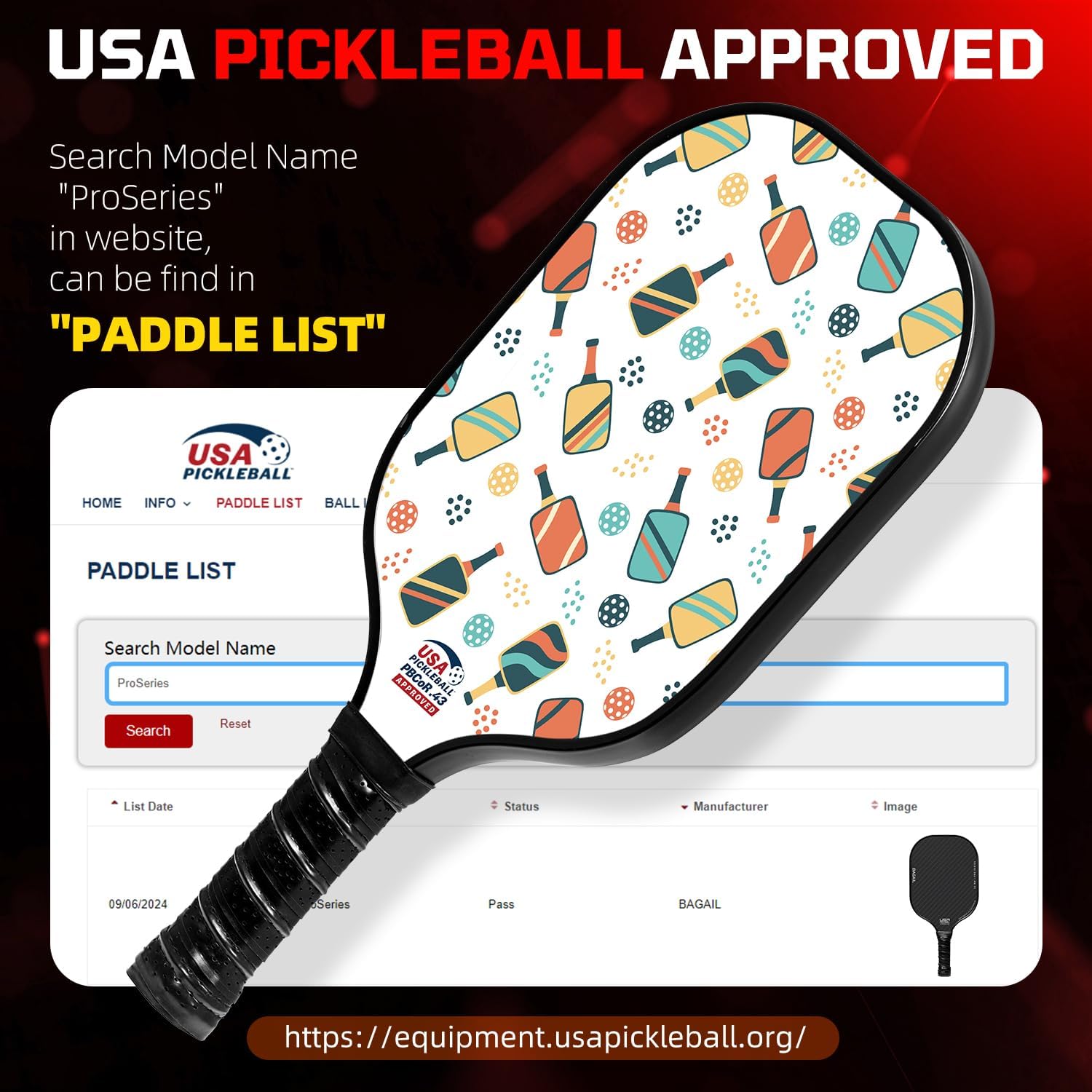 BAGAIL Pickleball Paddles, USAPA Approved Fiberglass Surface Pickleball Set, Lightweight Pickle Ball Rackets with 4 Balls, 1 Bag, Designed in California for Traction and Stability