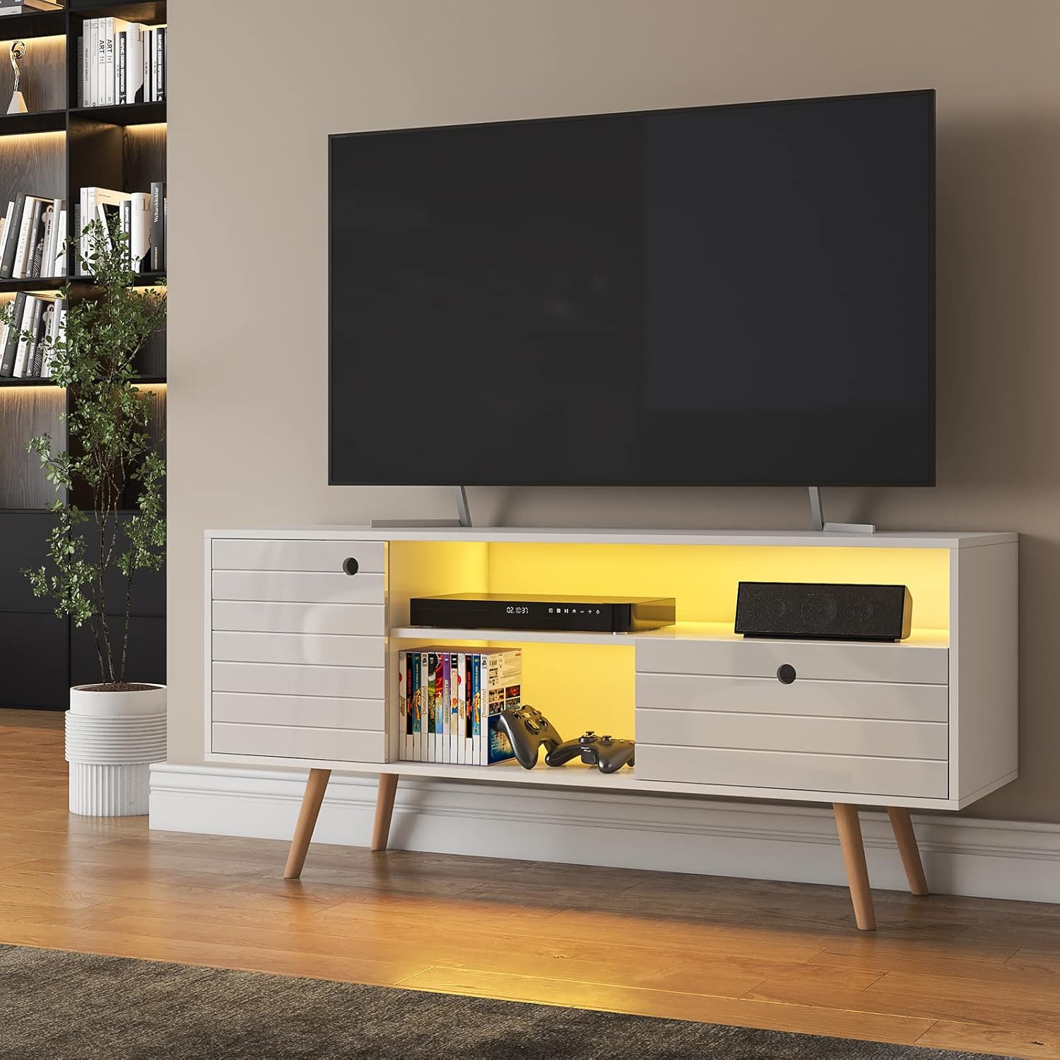 HOMMPA LED TV Stand for 55 60 inch TV Mid Century Modern