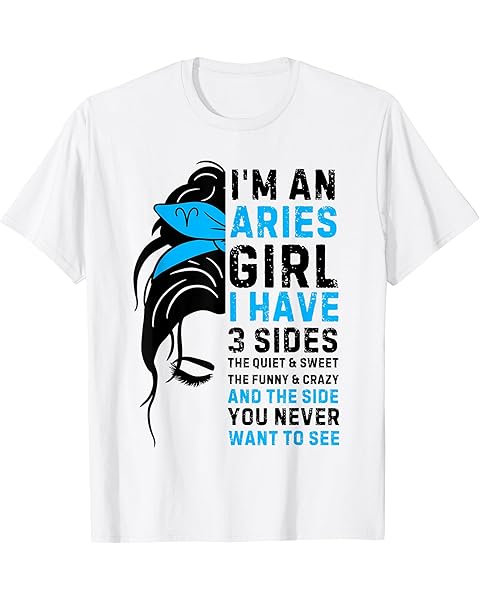 Aries Queen Aries Zodiac Sign Messy Bun Women Girls Ladies T-Shirt