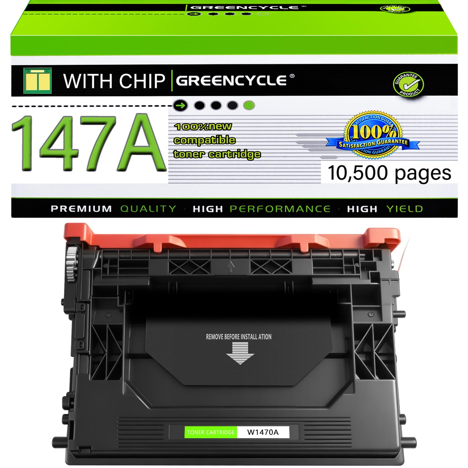 greencycle 147A with Chip Toner Cartridge Replacement Compatible for HP 147A Black Toner Cartridge W1470A Work with Laser Jet Enterprise M610 M611