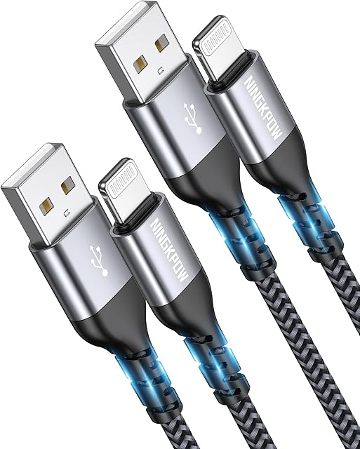 iPhone Charger Cable 2M 2Pack, NINGKPOW Long iPhone Charging Cable MFi Certified iPhone Lightning Cable Braided iPhone Fast Charger Cable Lead for iPhone 14 13 12 11 Pro Max Mini XR XS X 8 7 6 Plus SE
