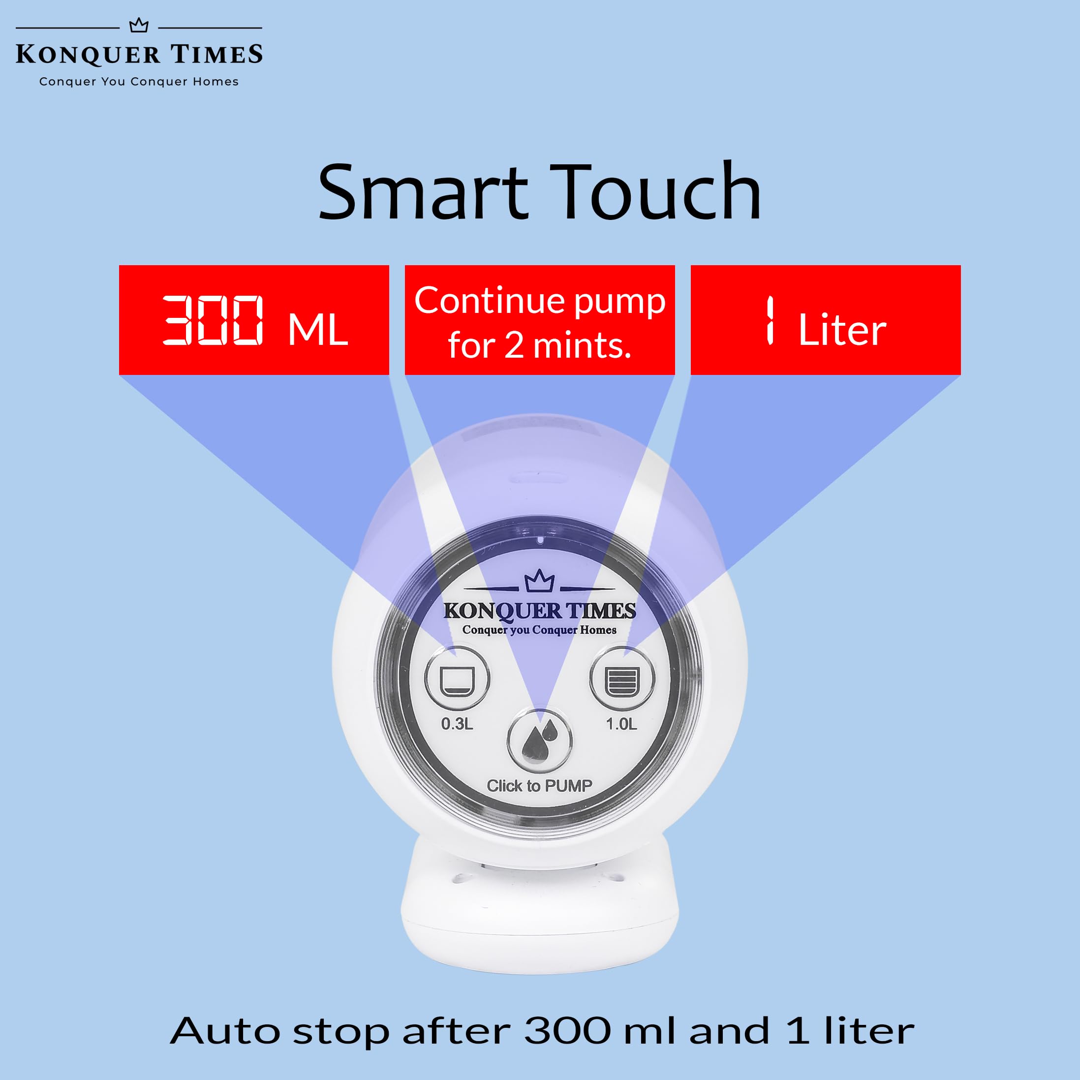 Konquer TimeS KTS Automatic Wireless Water Can Dispenser Pump 3rd Gen Dual Pump with 2.2L/Min Fast Flow, Foldable Spout & LED Lights - Mystical Blue Illumination (3rd Gen Dual Motor) 1