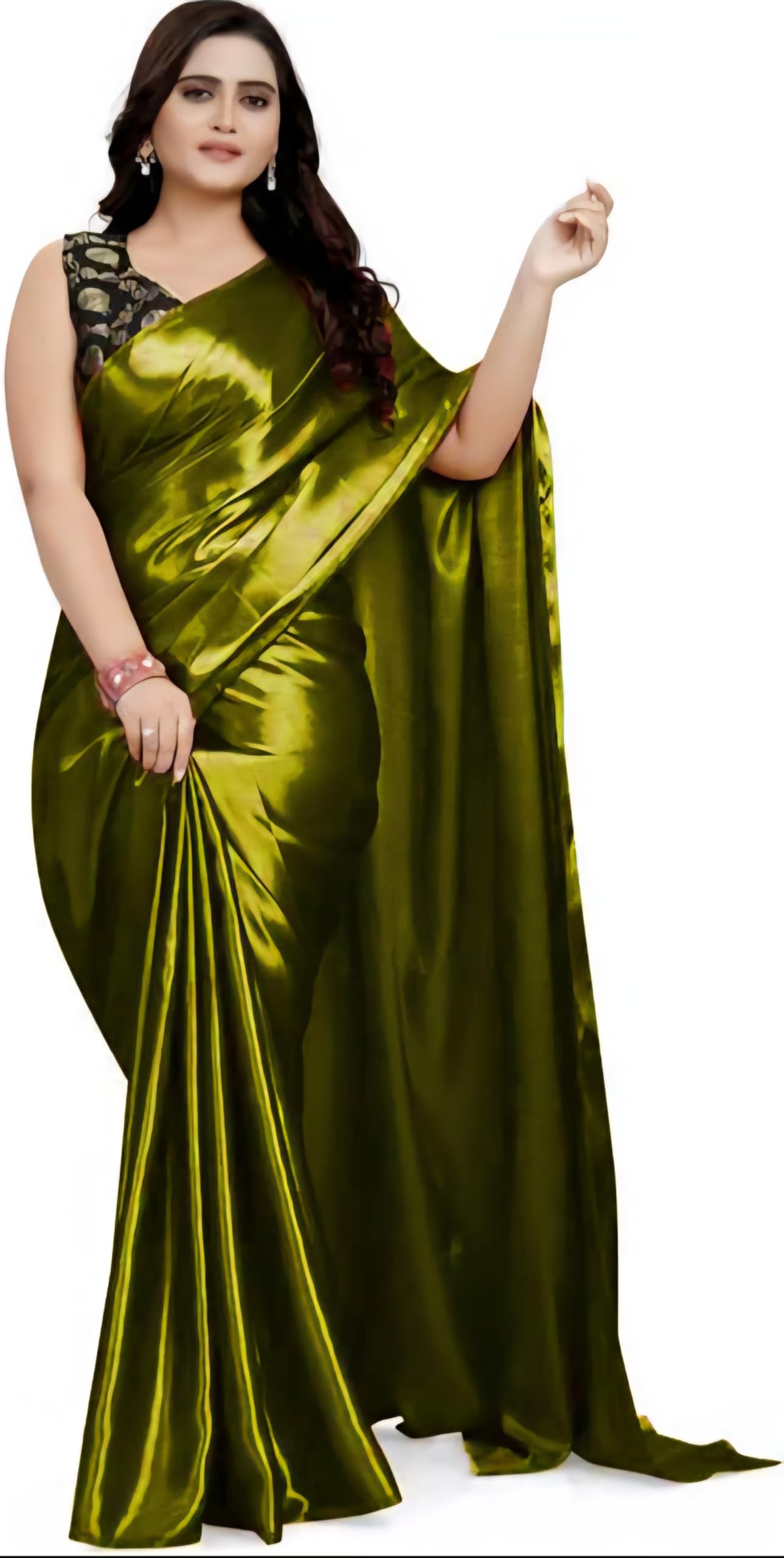 Solid Satin Silk Saree With Jacquard BlouseeCp Matka Mehandi-image-6