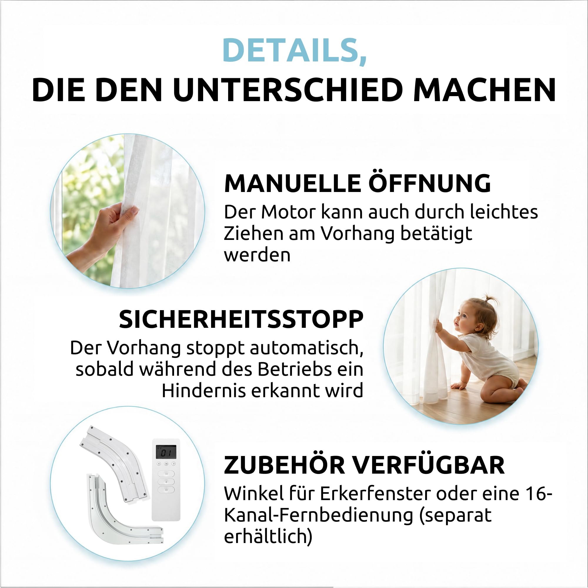 ABALON S-Wave Elektrische Gardinenschiene, WLAN-Motor, kompatibel mit Alexa, Google Home und der Tuya Smart Mobile App, Fernbedienung, Breite bis zu 4 Meter, Weiß