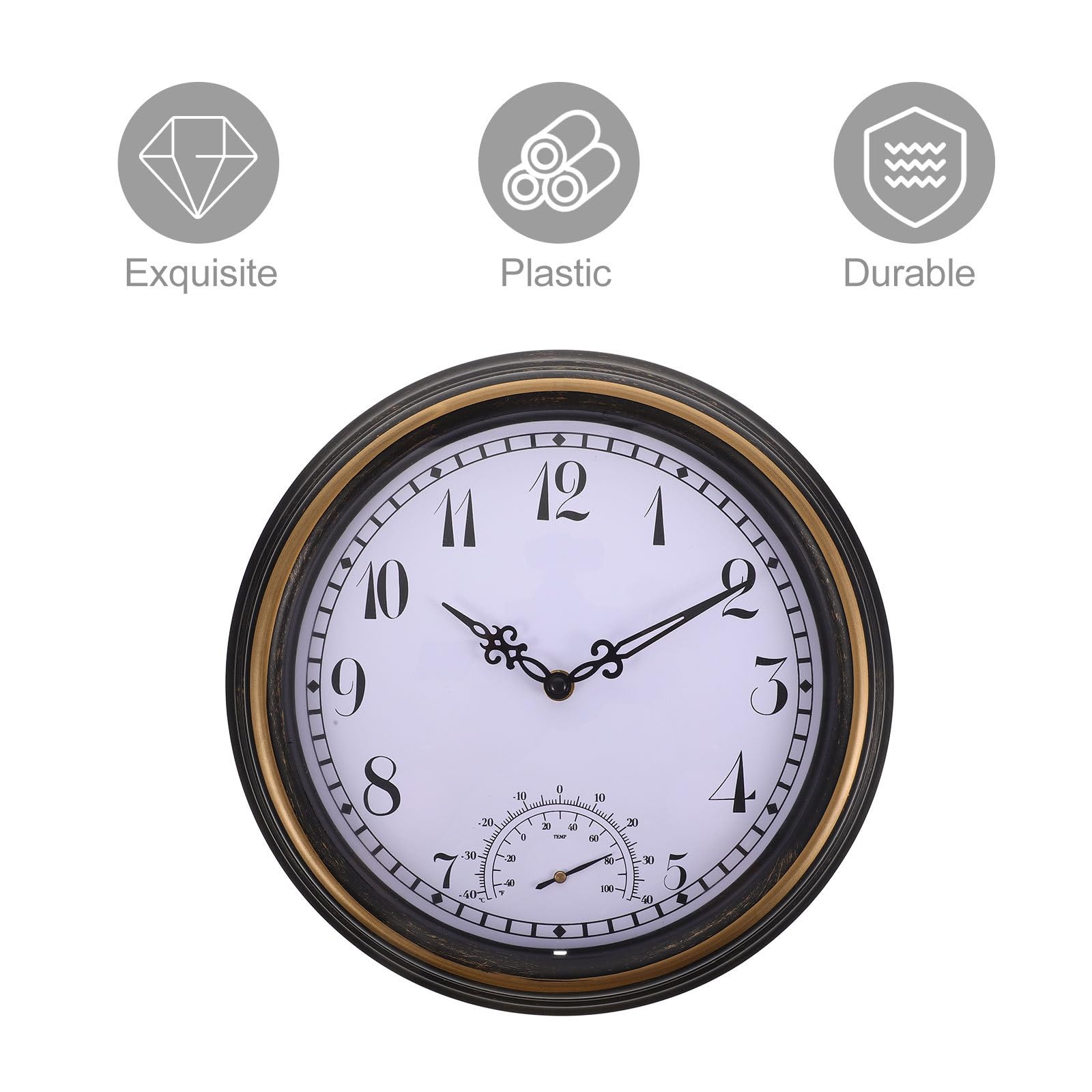 Operitacx Reloj Resistente al Agua de Pared con Termómetro Integrado, Diseño Creativo en Plástico Ligero para Decoración del Salón y Habitación Infantil
