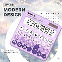Vista 6 de CATIGA Calculadora de interruptor mecánico con energía solar y batería doble, pantalla LCD grande de 12 dígitos, calculadora de escritorio estética