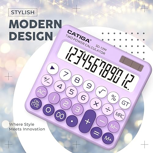 Miniatura 7 de CATIGA Calculadora de interruptor mecánico con energía solar y batería doble, pantalla LCD grande de 12 dígitos, calculadora de escritorio estética