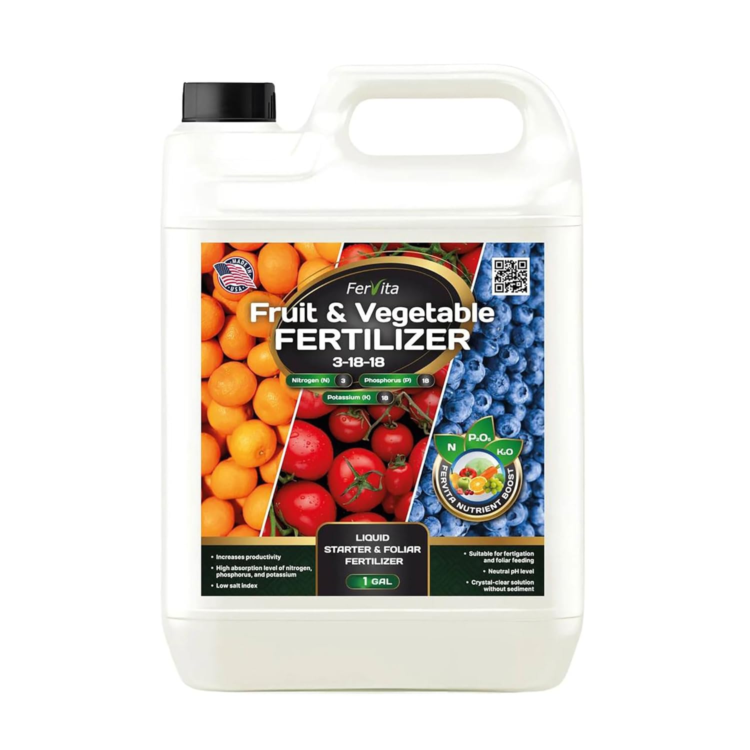 Liquid 3-18-18 Fertilizer for Vegetables, Fruits and Flowers - All Purpose Plant Food Outdoor & Indoor Plant Food - Balanced NPK Flower Food Bloom Booster with Nitrogen Potassium Phosphorus (1gal)