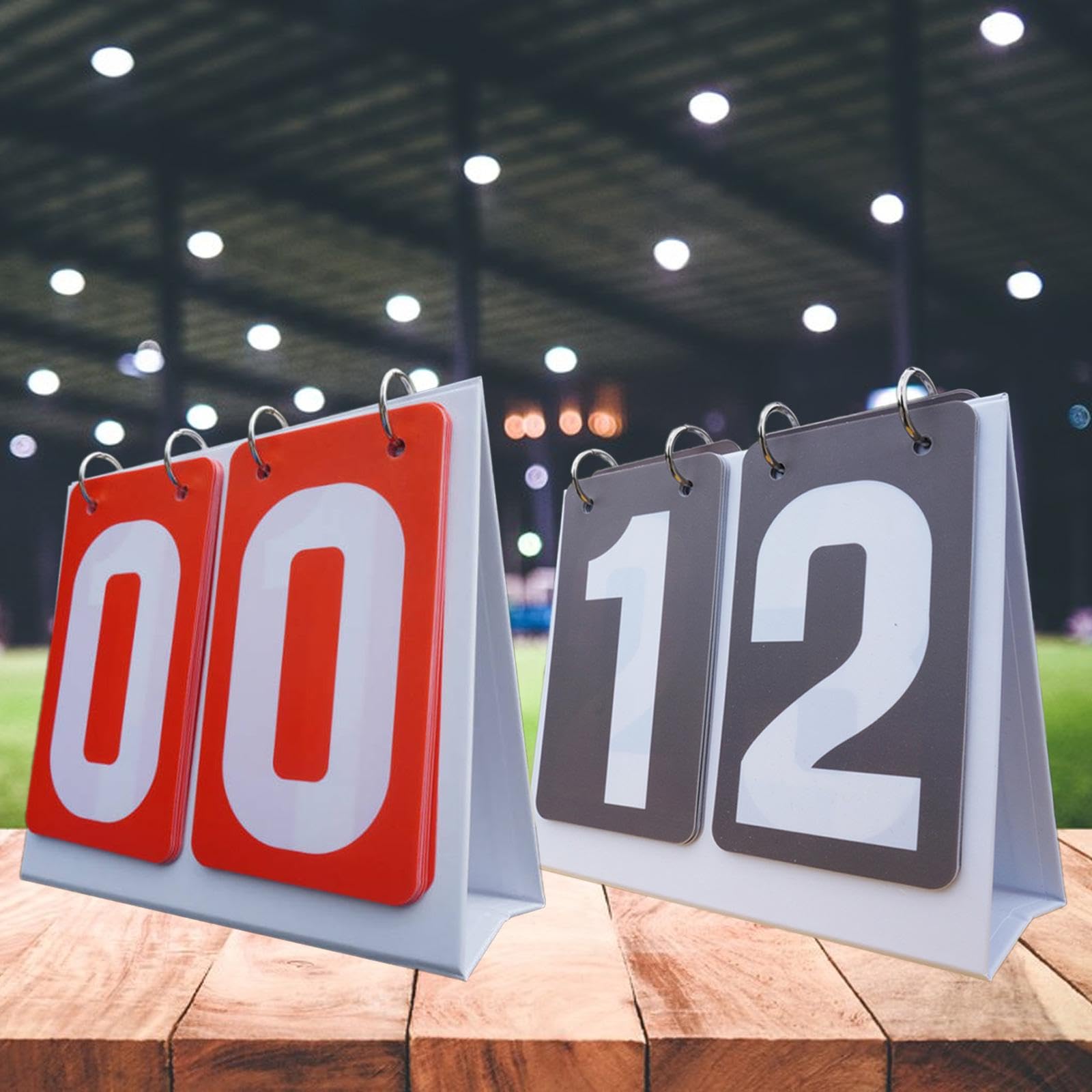 2 Stück Sport Anzeigetafel Tragbare Scoreboards mit Doppelreihe Klappzahlen aus PVC PP Stabiler Edelstahlring für Basketball Fußball
