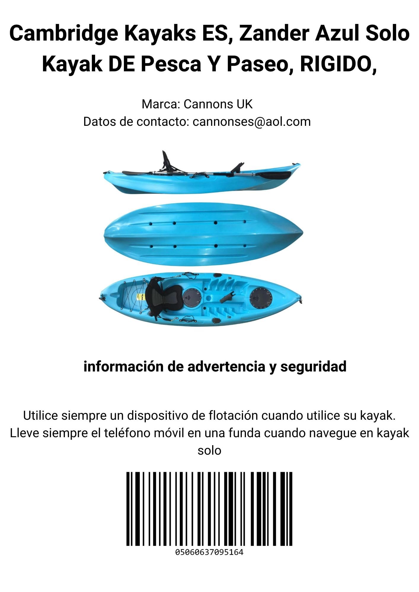 Cambridge Kayaks ES, Zander Azul Solo Kayak DE Pesca Y Paseo, RIGIDO,