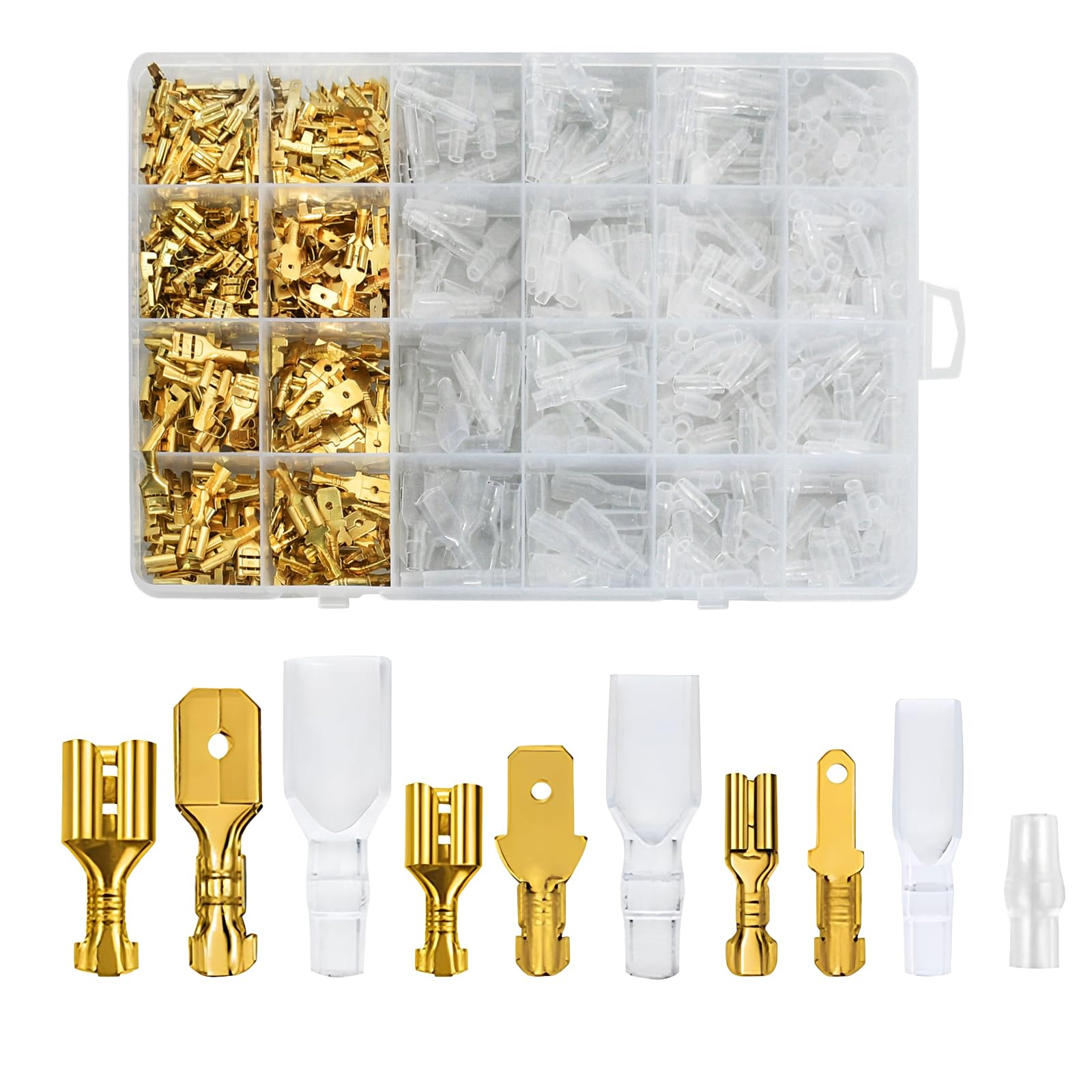 Kit de terminales Faston para cables eléctricos (600 piezas): conectores Faston de crimpado macho y hembra de 2,8/4,8/6,3 mm con fundas aislantes