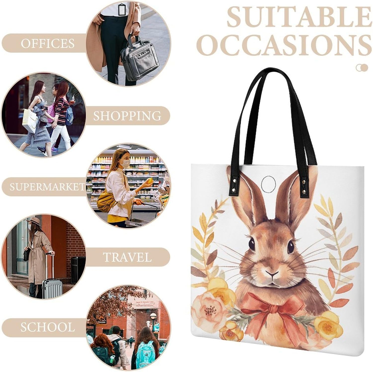 Bunny Rosette Handbags Large Capacity, Tote Bag Stylish Slouchy, Shoulder Bags for Work Beach Travel And Shopping Grocery.