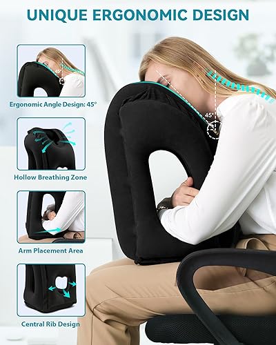 Miniatura 2 de JefDiee Almohada lumbar inflable de viaje para avión, vuelo, viajes, almohada portátil de apoyo lumbar para avión, automóvil, hogar, oficina (negro)