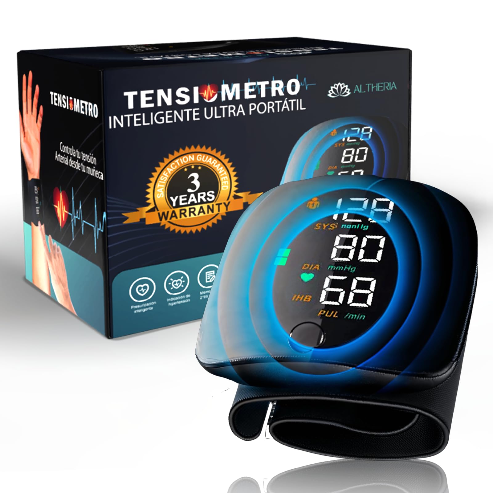 Tensiometro de Muñeca PREMIUM Digital | Tensiometro de Brazo y Medidor Tension Arterial con VOZ EN ESPAÑOL | Pulsometro AJUSTABLE 13cm a 22cm de muñeca | Uso Doméstico