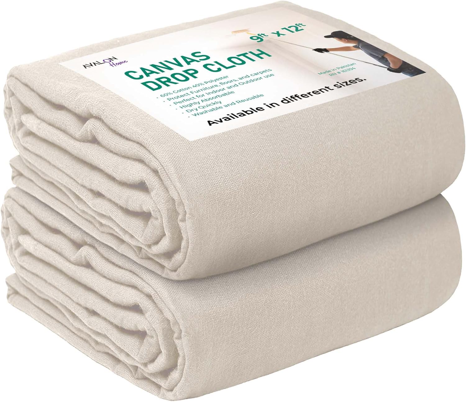 Canvas Drop Cloth 9x12 ft Pack of 2-8oz Painters Drop Cloth for Painting - Canvas Tarps for Floor