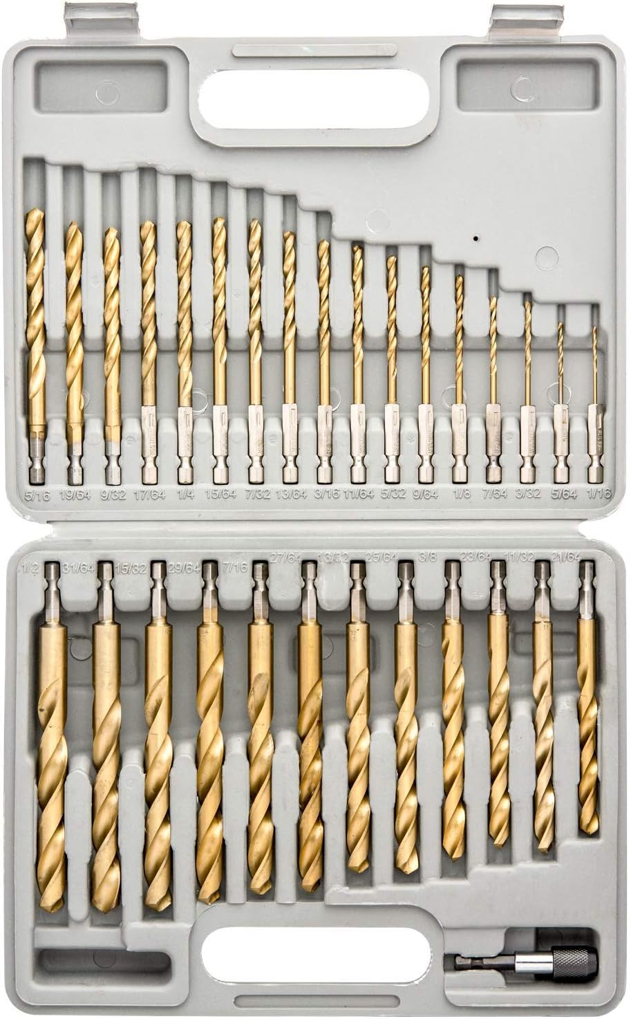 Tooluxe 10055L Titanium Coated Hex Shank Drill Bit Set, 30 Piece | Quick Change Design | 1/16" - 1/2"