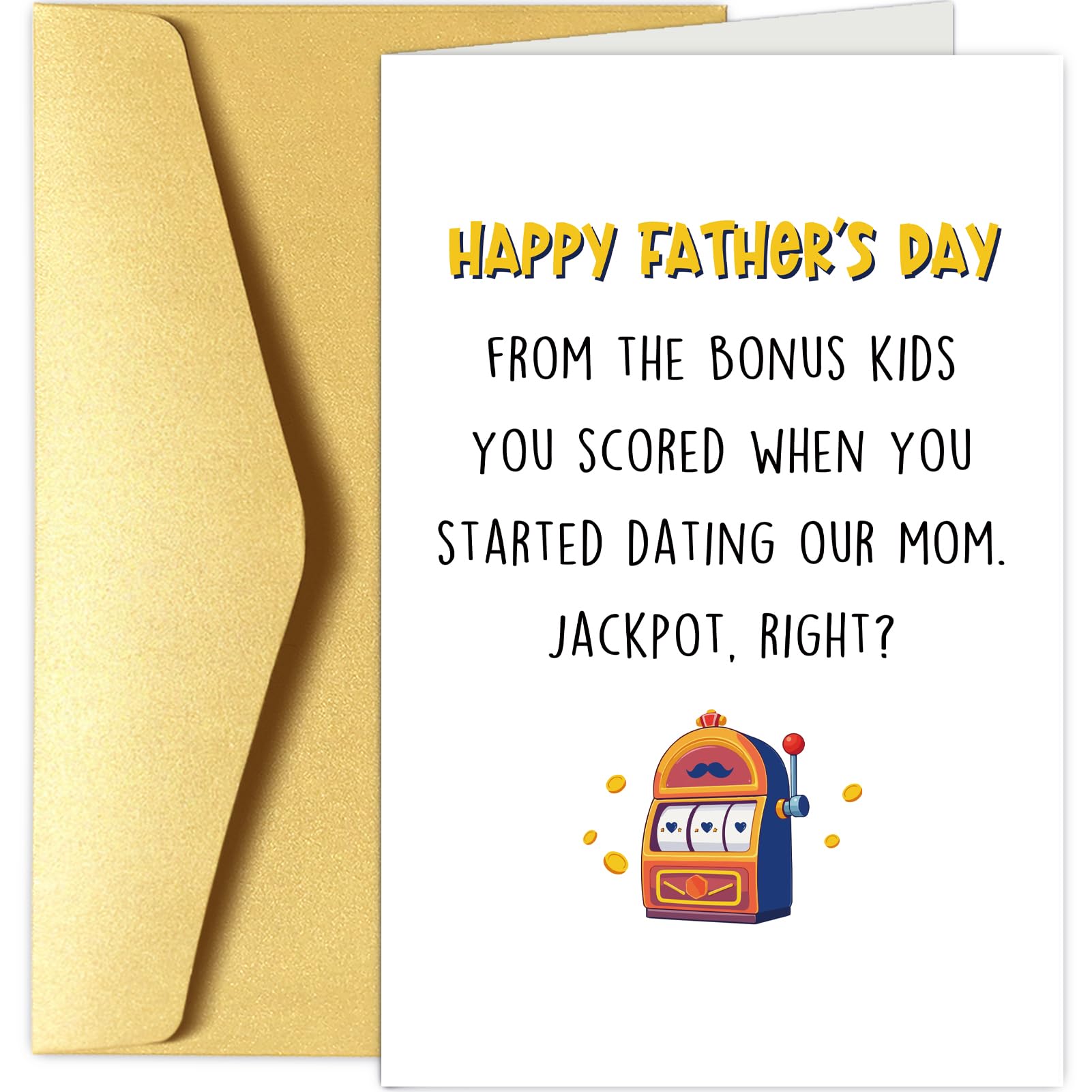 Funny Step Dad Father's Day Card from Bonus Kids, Fathers Day Cards Gifts for Bonus Dad, Jackpot Fathers Day Card for Stepdad Stepfather, You Scored
