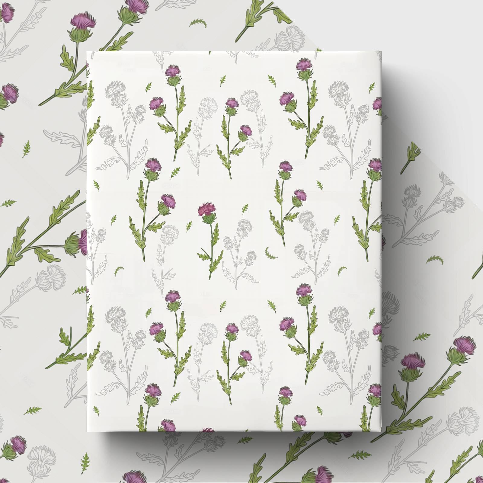 GleeWrap Thistle Wrapping Paper Scottish Floral Gift Wrap for Birthday Wedding Gift Packaging 4 Sheets 50 x 70 cm