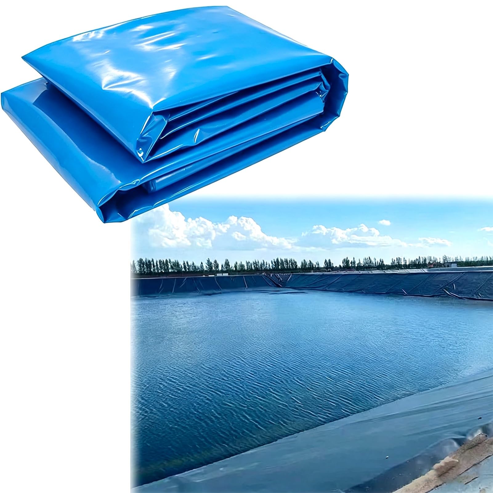 Revestimiento Estanques Reforzado 5x8m 6x9m 8x10m 10x12m Membrana de Piscina Azul Resistente para Lagos Artificiales, Cascadas y Estanques al Aire Libre, Capa Base Impermeable(3x8m)